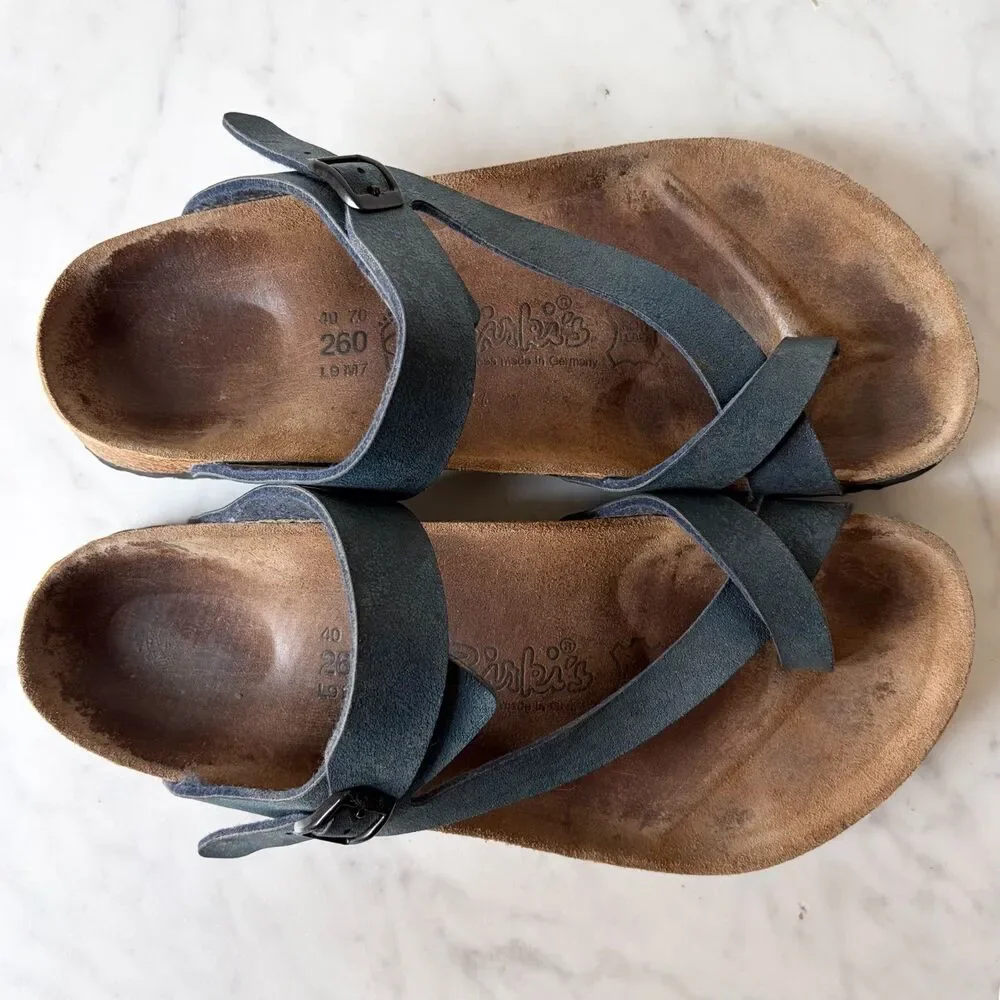 Birki's Birkenstock Lennox Sandals 40 L9 M7 Dark Blue Leather Toe Loop Germany